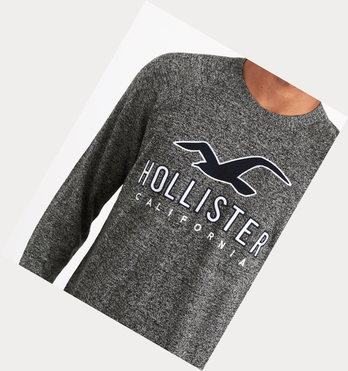 Dark Grey Hollister Logo Crewneck Men's Sweaters | ZA-WMTF480