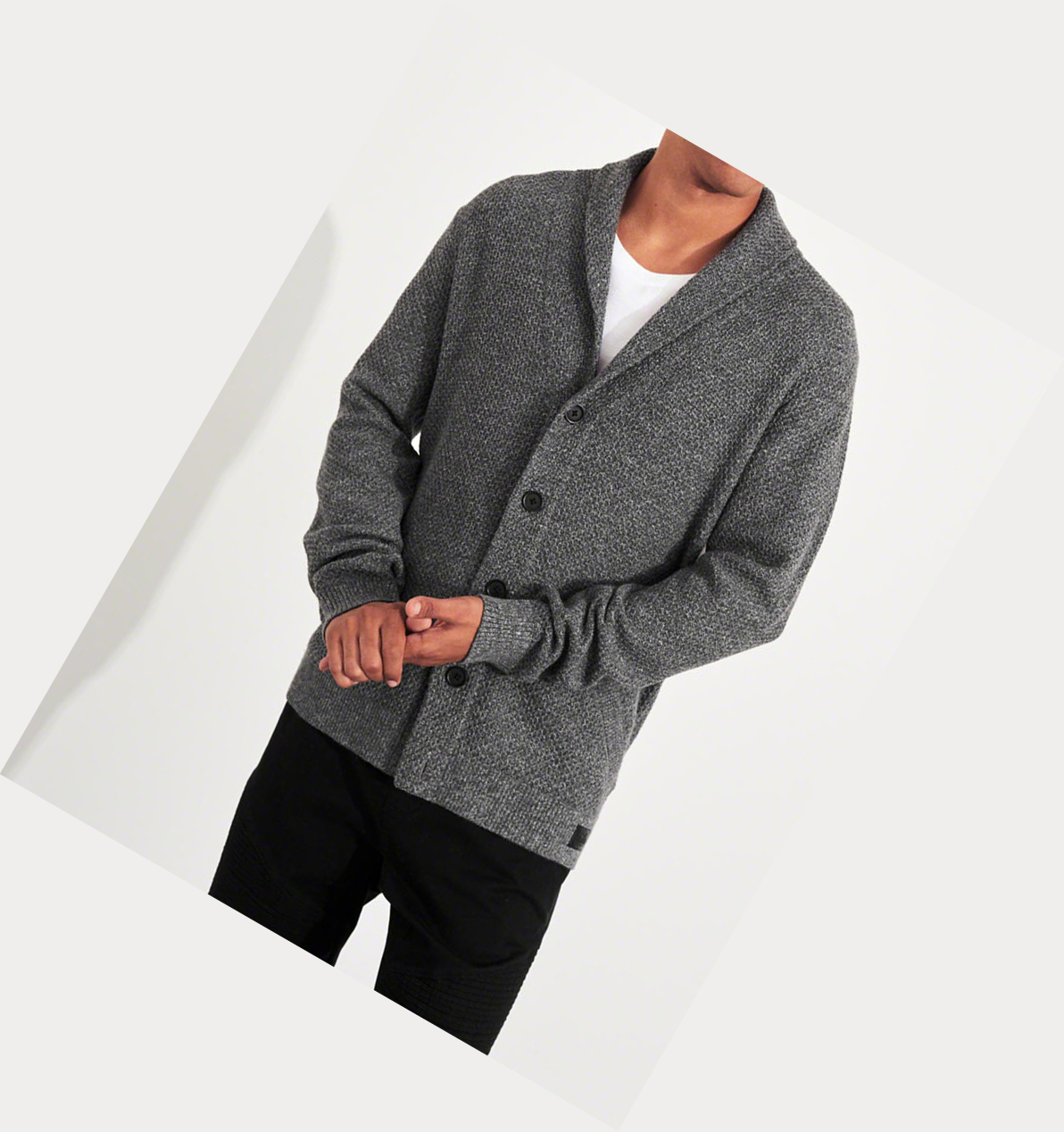 Dark Grey Hollister Textured Shawl Cardigan Men's Sweaters | ZA-UVAN941