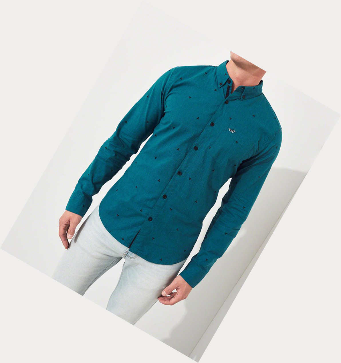 Dark Turquoise Hollister Stretch Oxford Muscle Fit Men's Long Sleeve | ZA-FPCR435