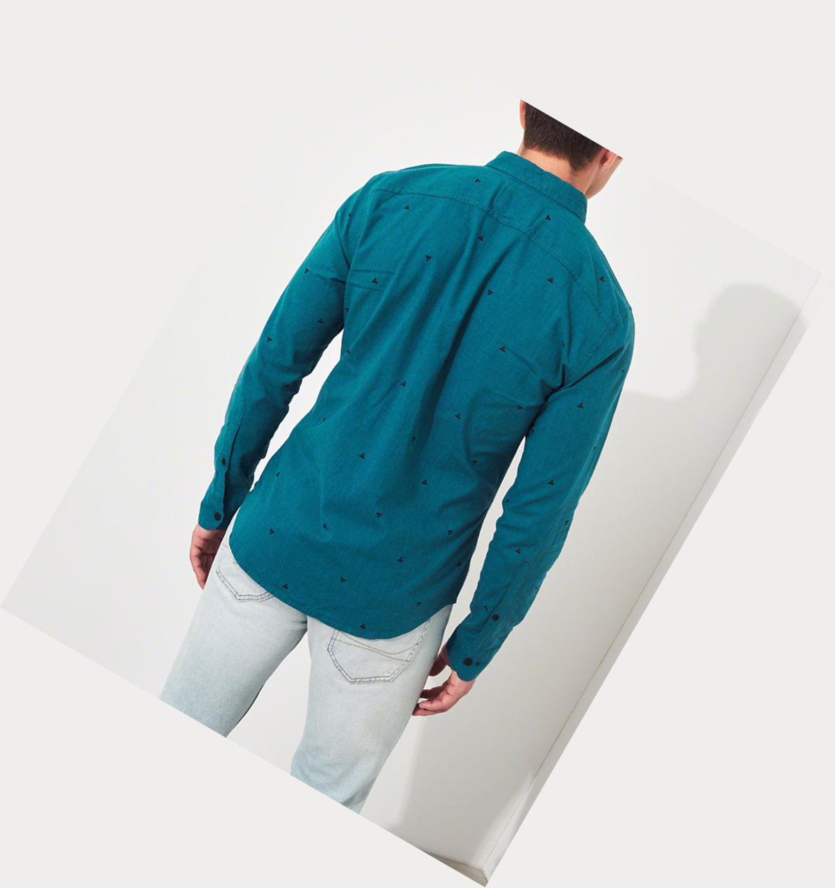 Dark Turquoise Hollister Stretch Oxford Muscle Fit Men's Long Sleeve | ZA-FPCR435