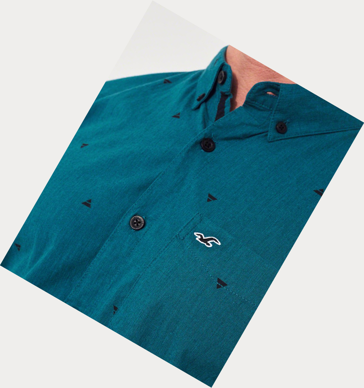 Dark Turquoise Hollister Stretch Oxford Muscle Fit Men's Long Sleeve | ZA-FPCR435