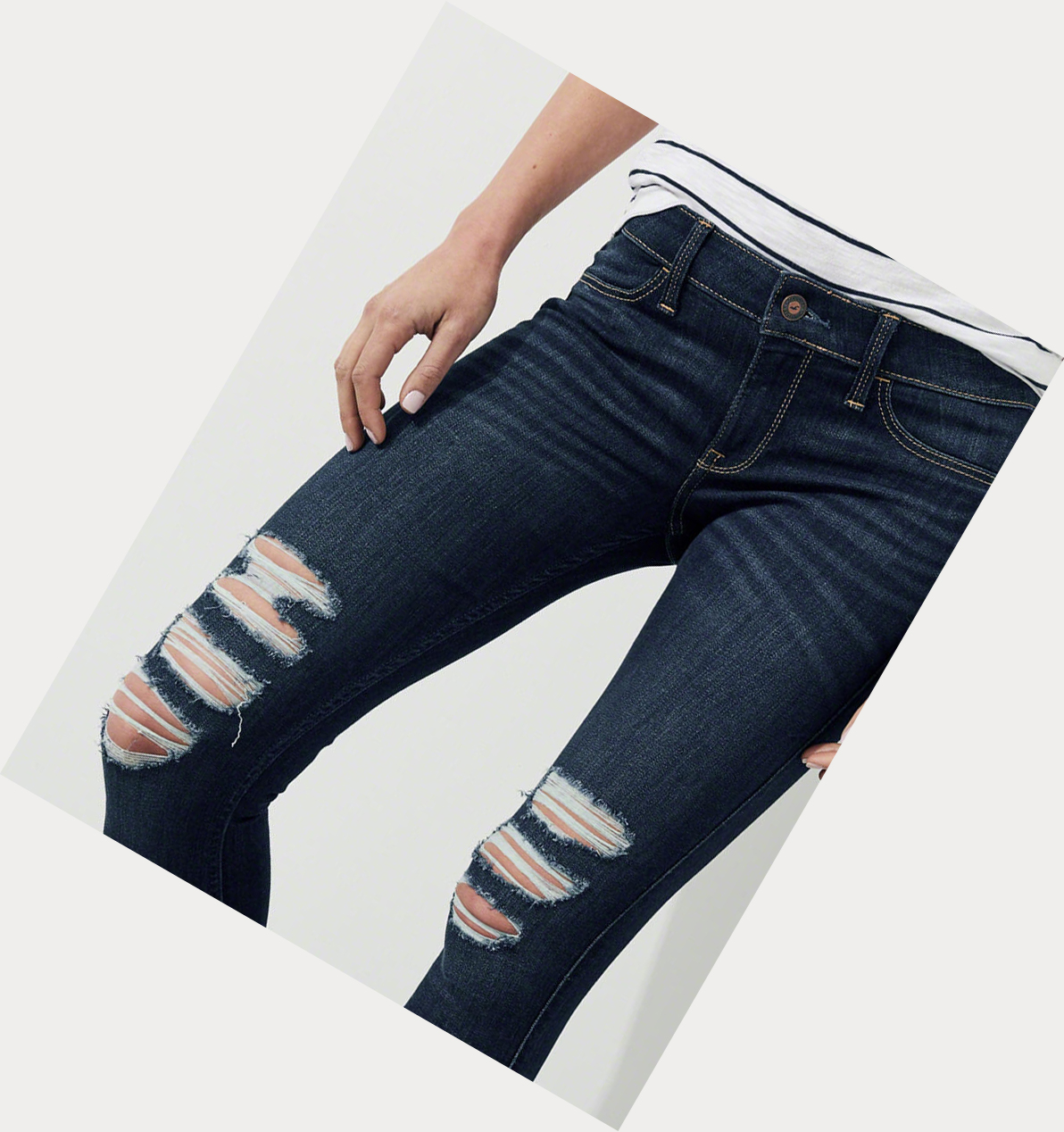 Dark Wash Hollister Advanced Stretch Low-Rise Crop Women's Jeans | ZA-RDUS574