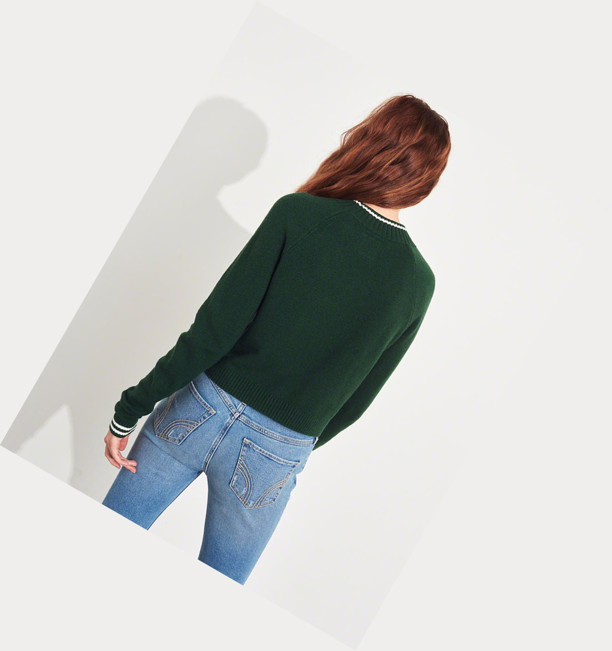 Green Hollister Crop Crewneck Women's Sweaters | ZA-FGKM613