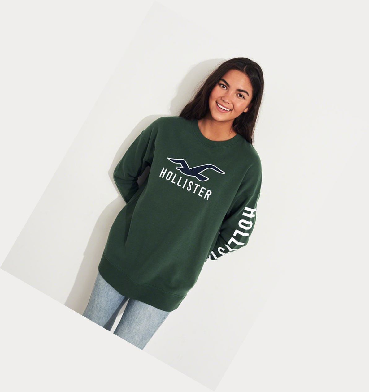 Green Hollister Oversized Crewneck Women's Hoodie | ZA-VDYQ948