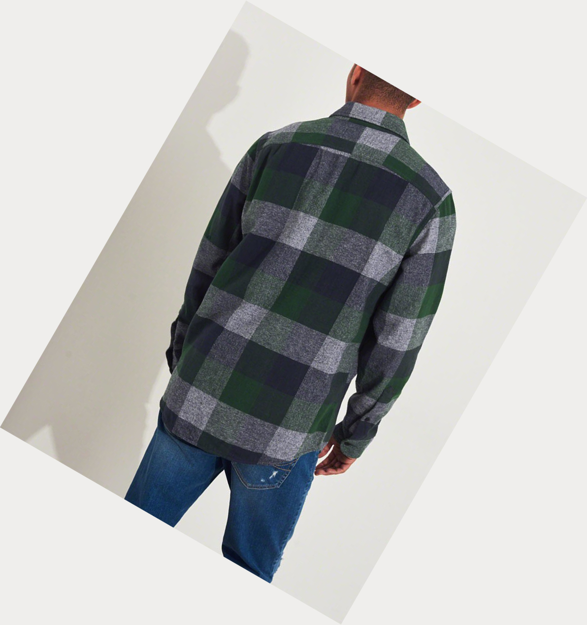 Green Hollister Plaid Flannel Men's Long Sleeve | ZA-XMHU549