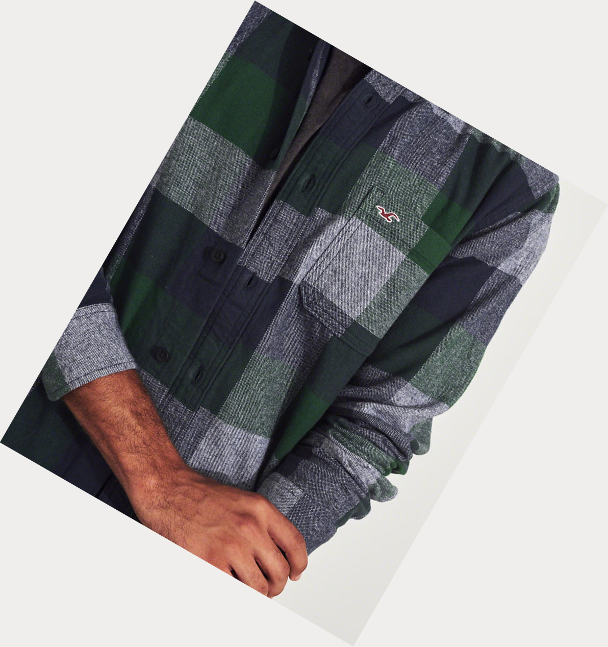 Green Hollister Plaid Flannel Men's Long Sleeve | ZA-XMHU549