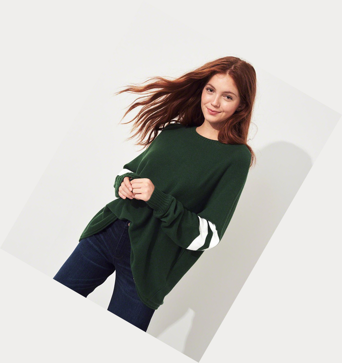 Green Hollister Stripe Oversized Women's Sweaters | ZA-SYUL185