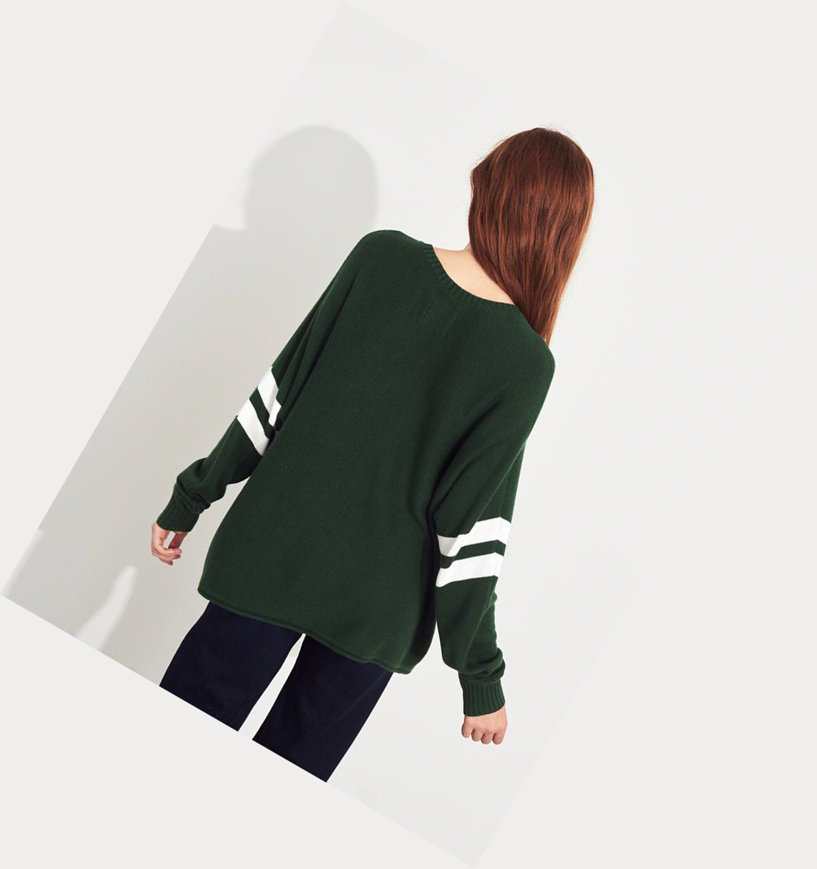 Green Hollister Stripe Oversized Women's Sweaters | ZA-SYUL185