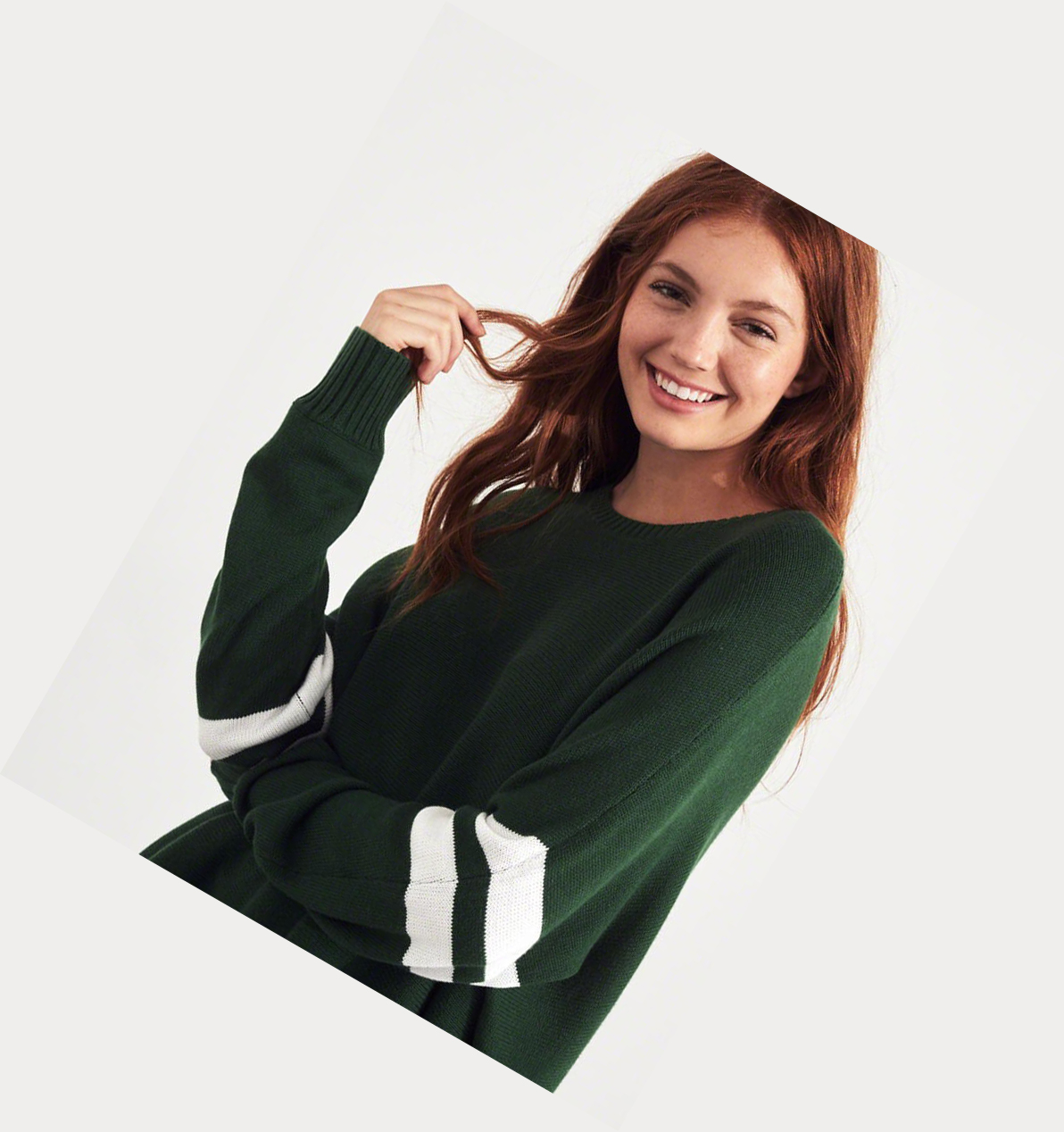 Green Hollister Stripe Oversized Women's Sweaters | ZA-SYUL185