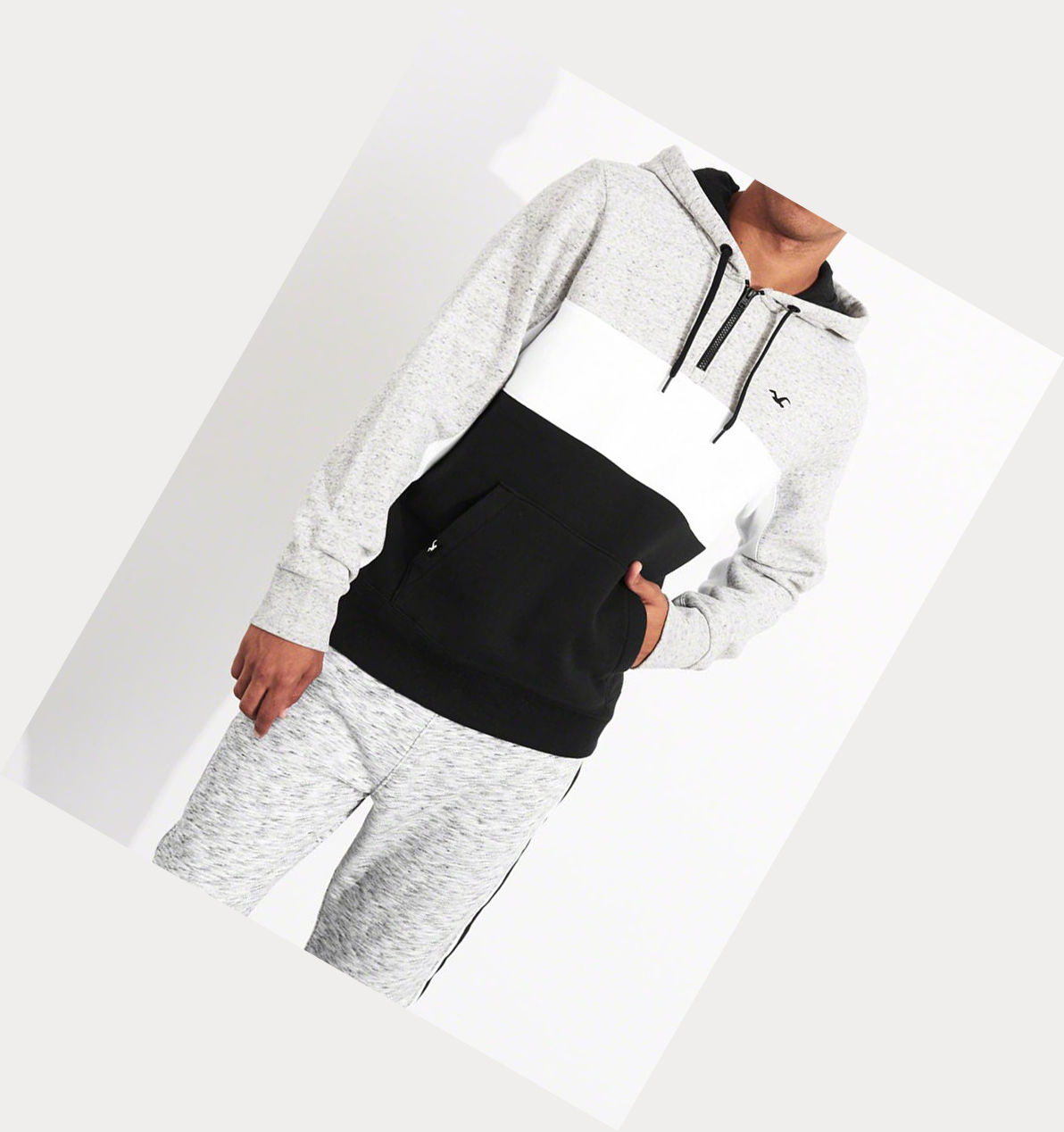 Grey Black Hollister Colorblock Half-Zip Men's Hoodie | ZA-RXAI231