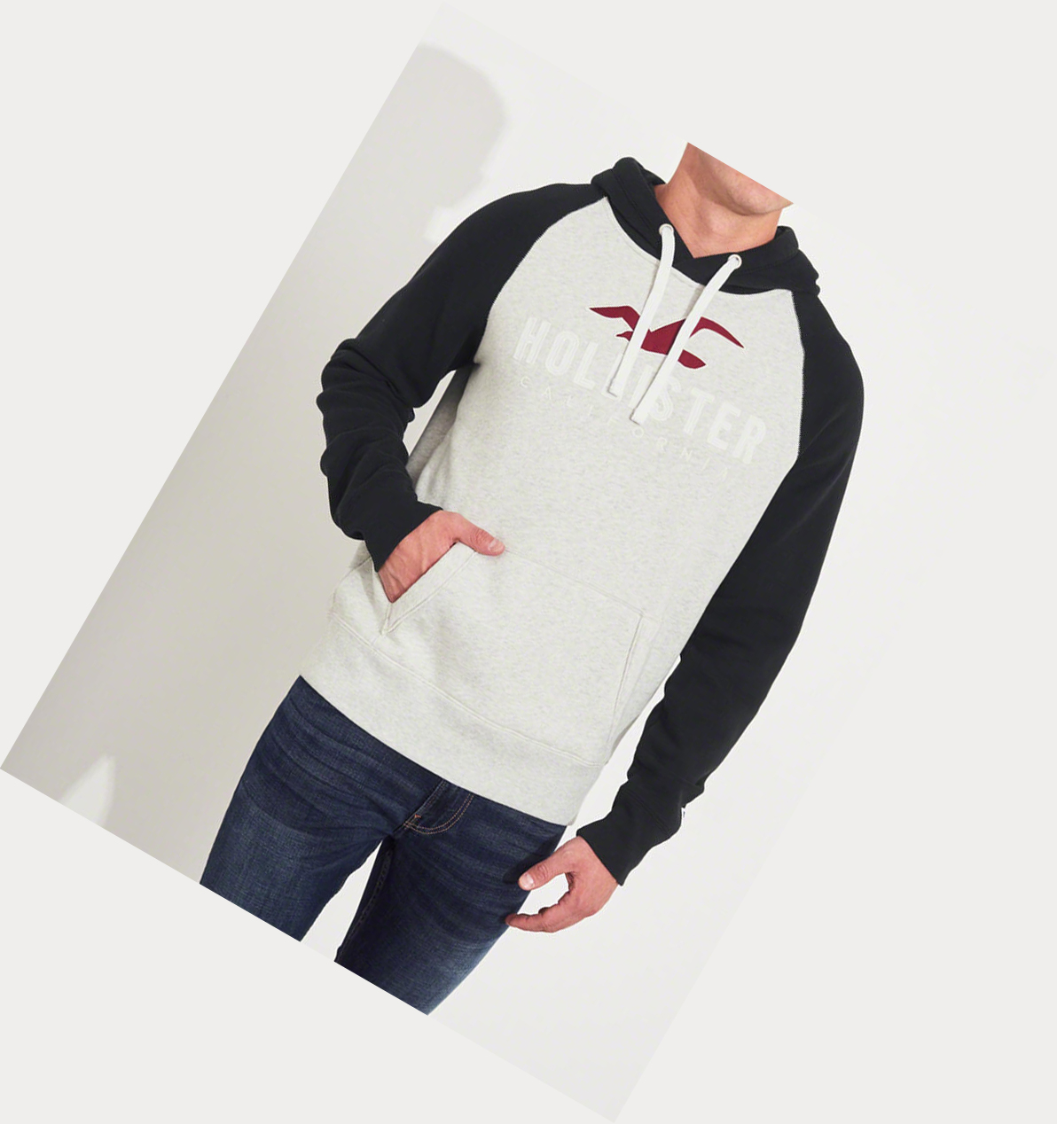 Grey Black Hollister Logo Graphic Men's Hoodie | ZA-INZD586