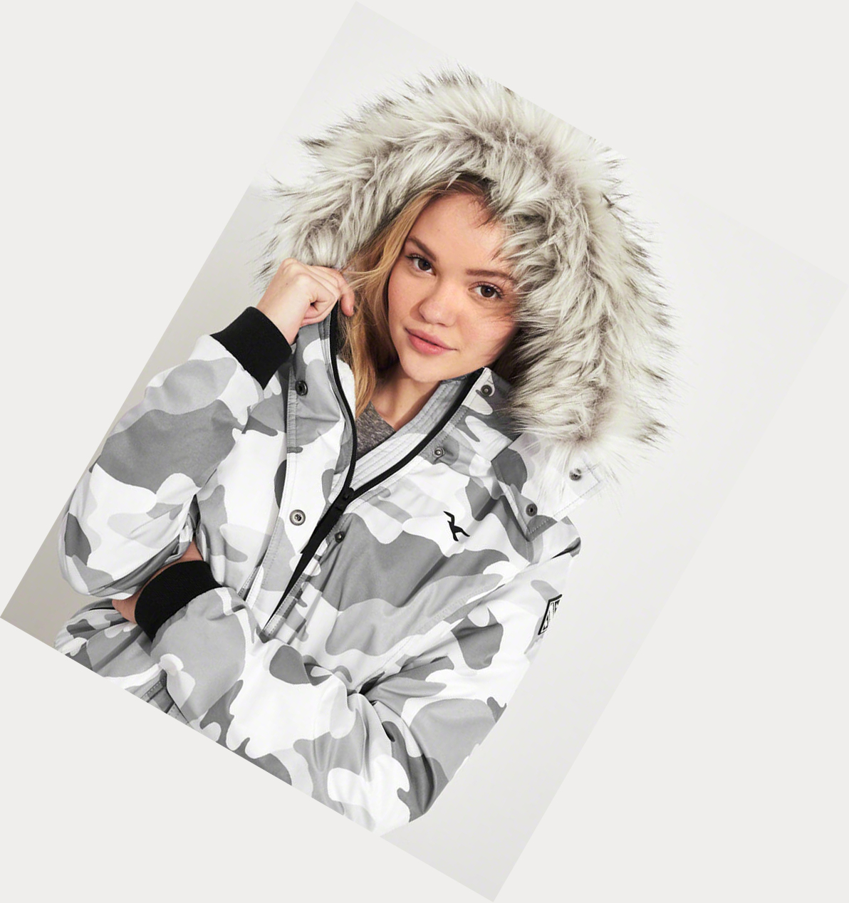 Grey Camo Hollister Cozy-Lined Hooded Women's Bomber Jackets | ZA-OBJF548