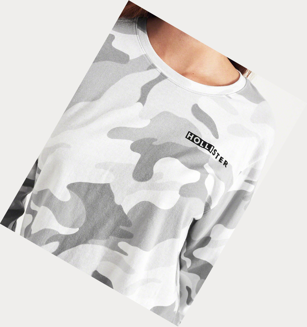 Grey Camo Hollister Logo Crop Women's Long Sleeve | ZA-BICV031