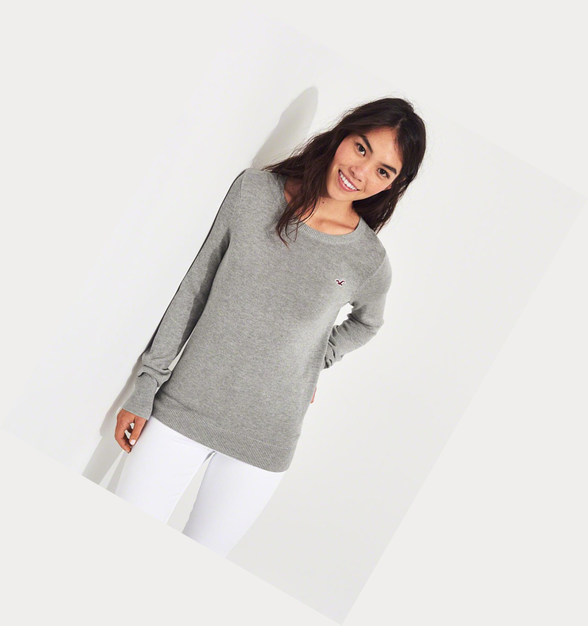 Grey Hollister Crewneck Women's Sweaters | ZA-UTBW958