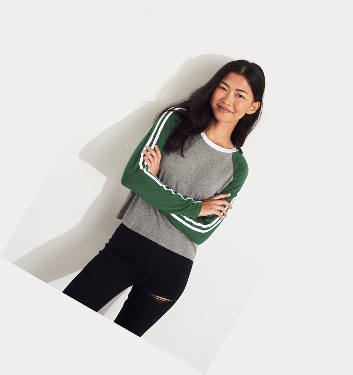 Grey Hollister Easy Raglan Women's Long Sleeve | ZA-LOEJ894