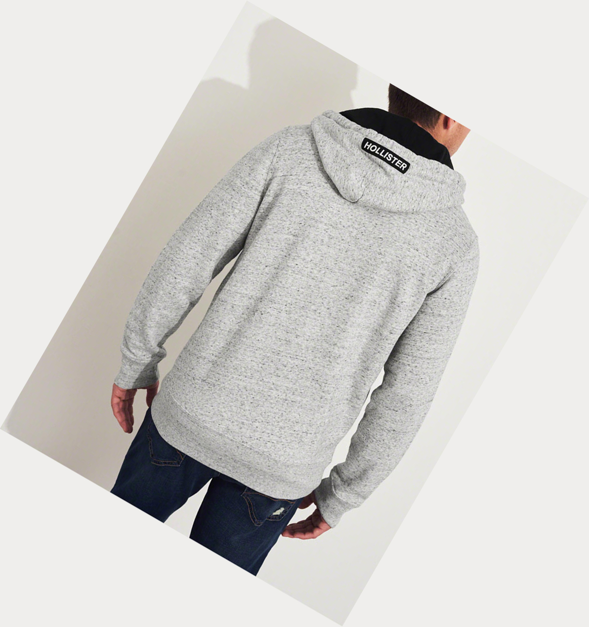 Grey Hollister Full-Zip Icon Men's Hoodie | ZA-UDEH504