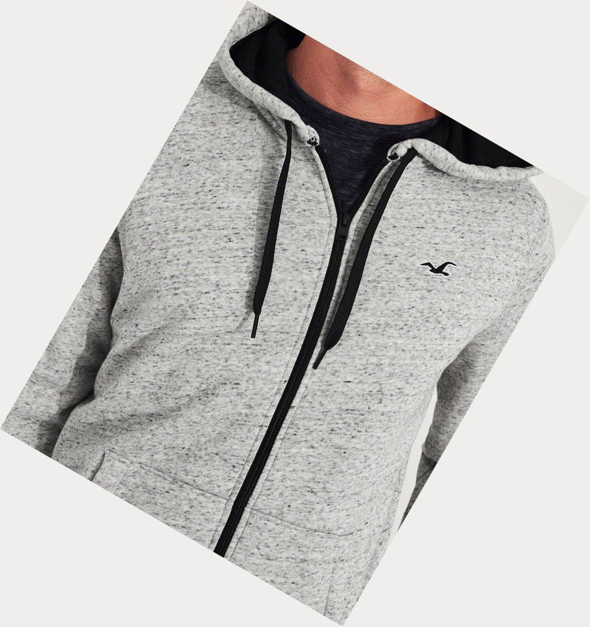 Grey Hollister Full-Zip Icon Men's Hoodie | ZA-UDEH504