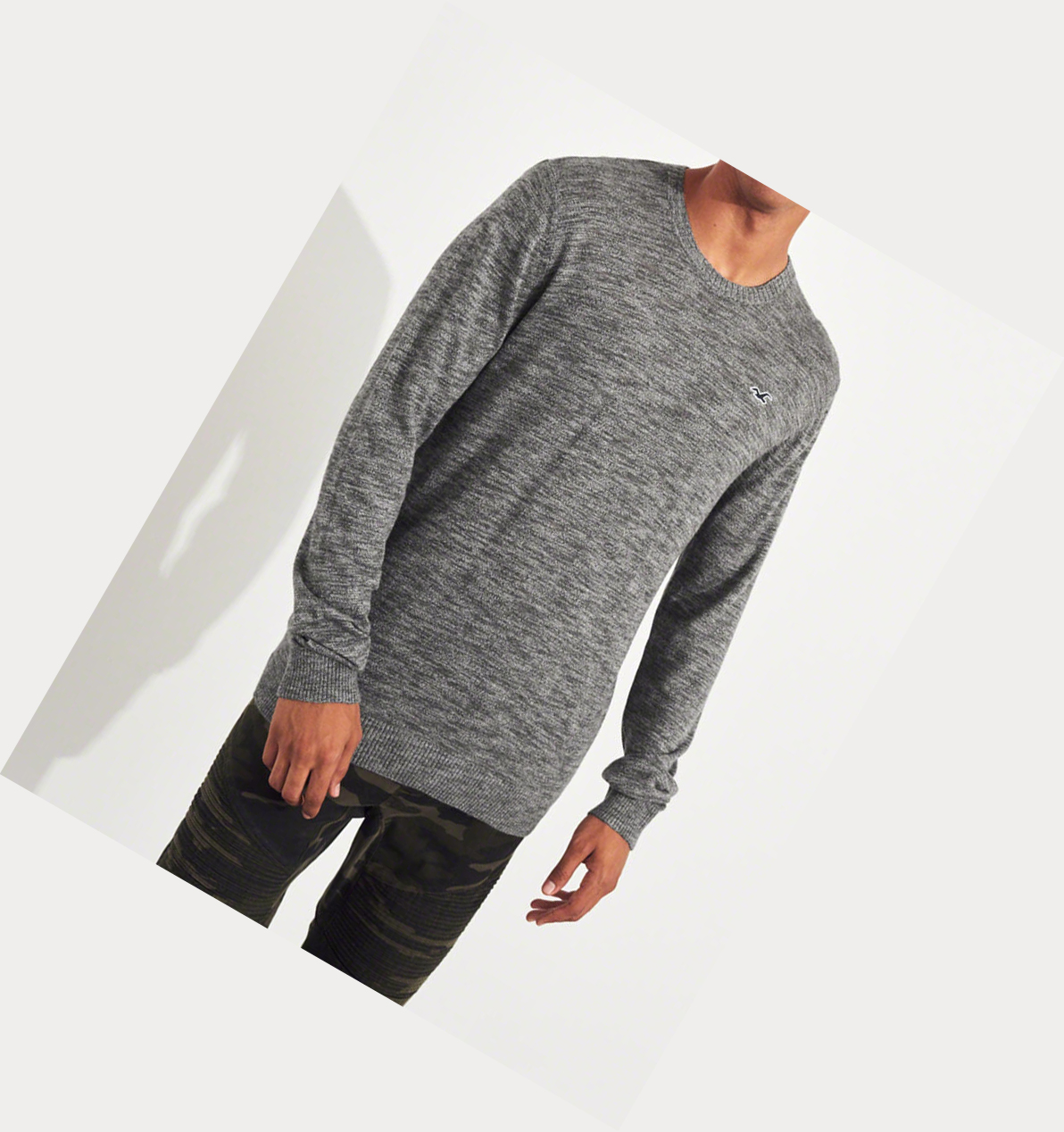 Grey Hollister Lightweight Crewneck Men's Sweaters | ZA-HARU846