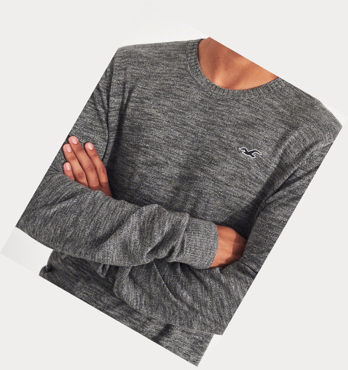 Grey Hollister Lightweight Crewneck Men's Sweaters | ZA-HARU846