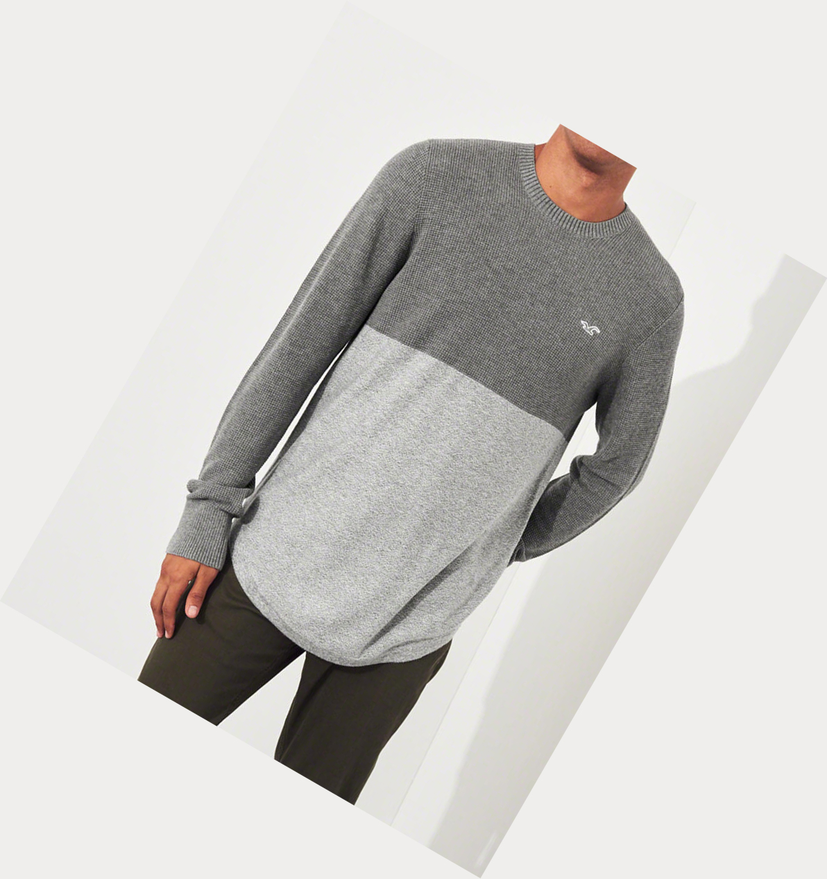 Grey Hollister Lightweight Curved Hem Men's Sweaters | ZA-HNPV584