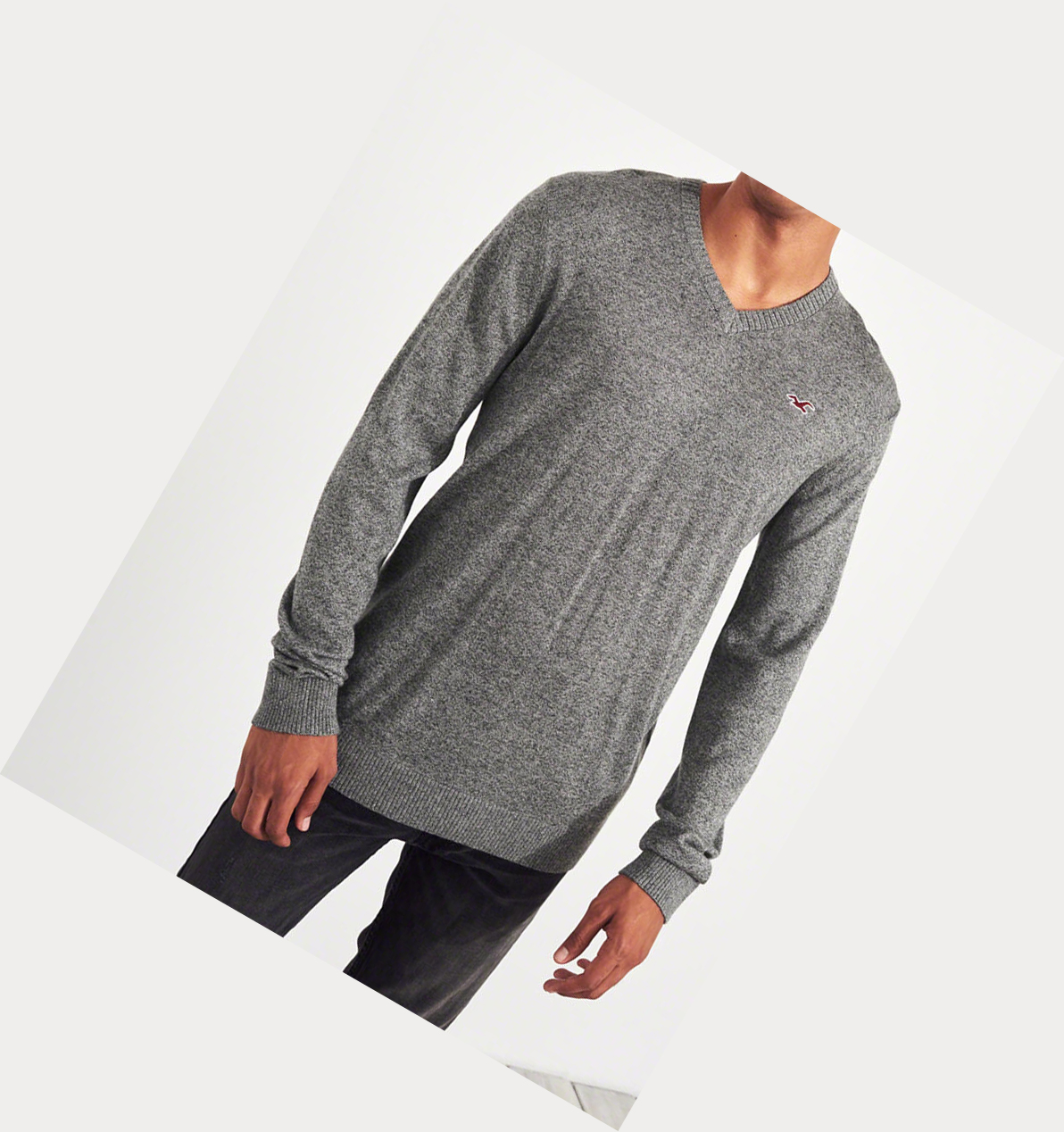 Grey Hollister Lightweight V-Neck Men's Sweaters | ZA-KVXH781