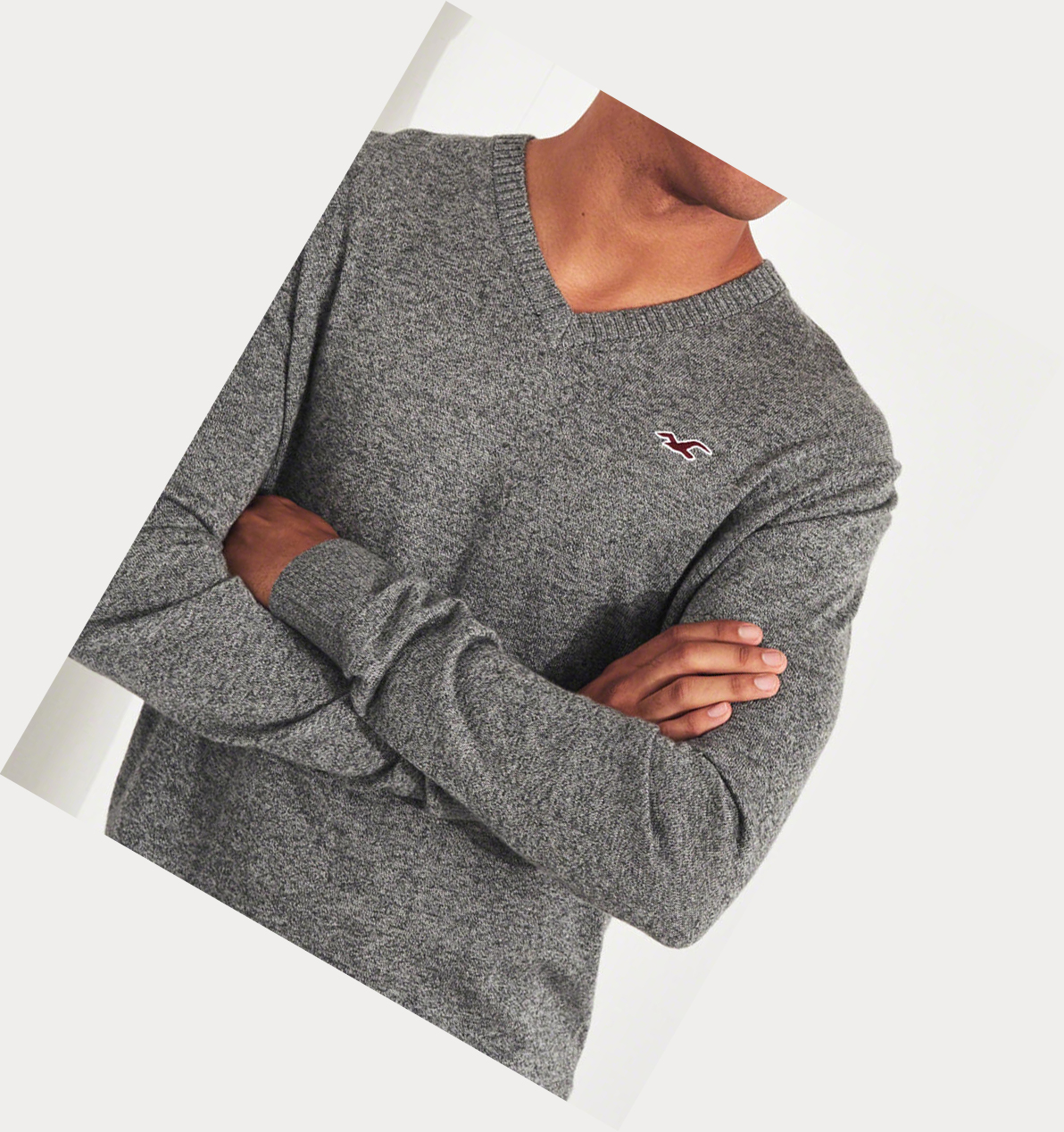 Grey Hollister Lightweight V-Neck Men's Sweaters | ZA-KVXH781