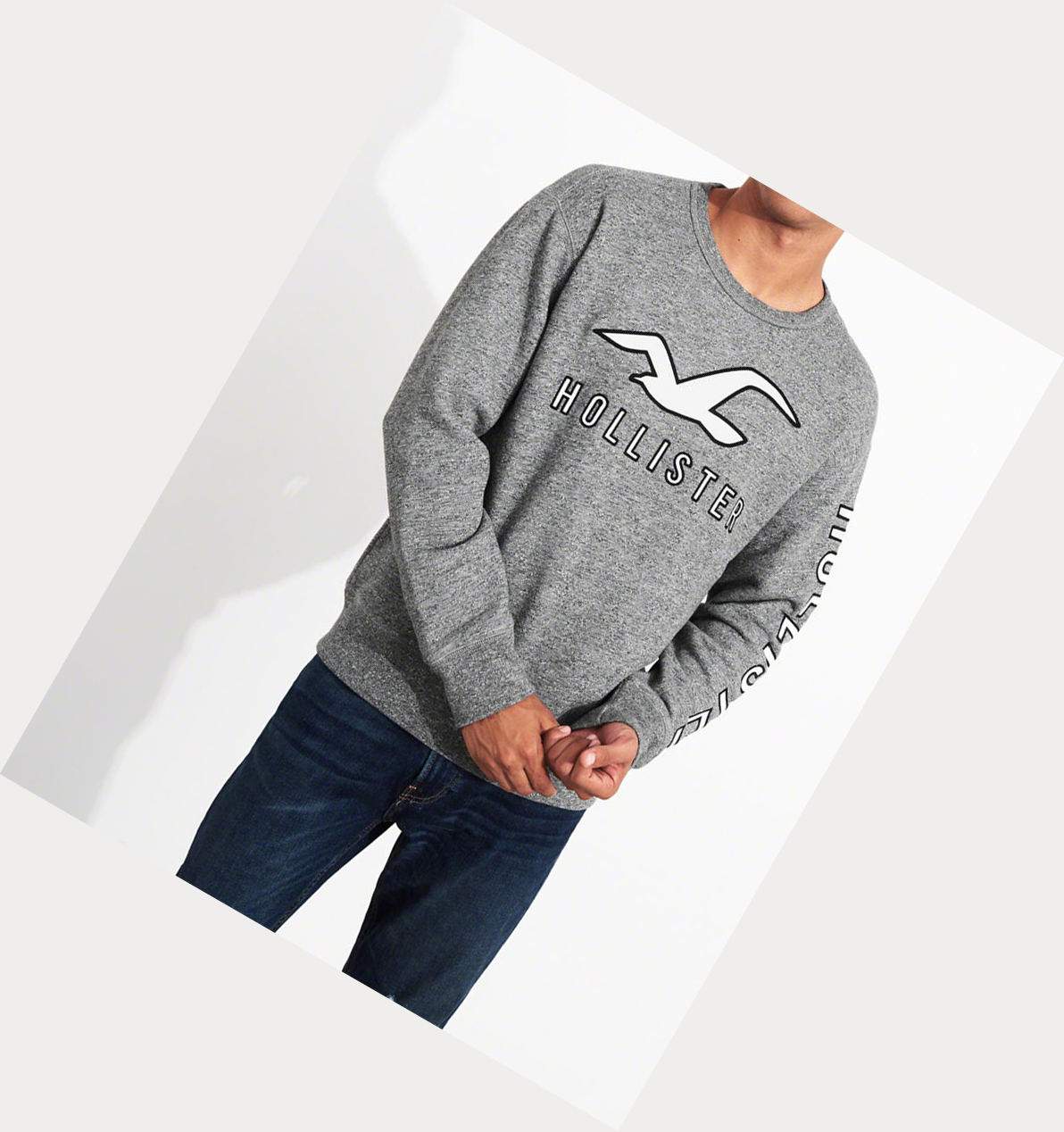 Grey Hollister Logo Crewneck Men's Sweatshirts | ZA-VCZU915