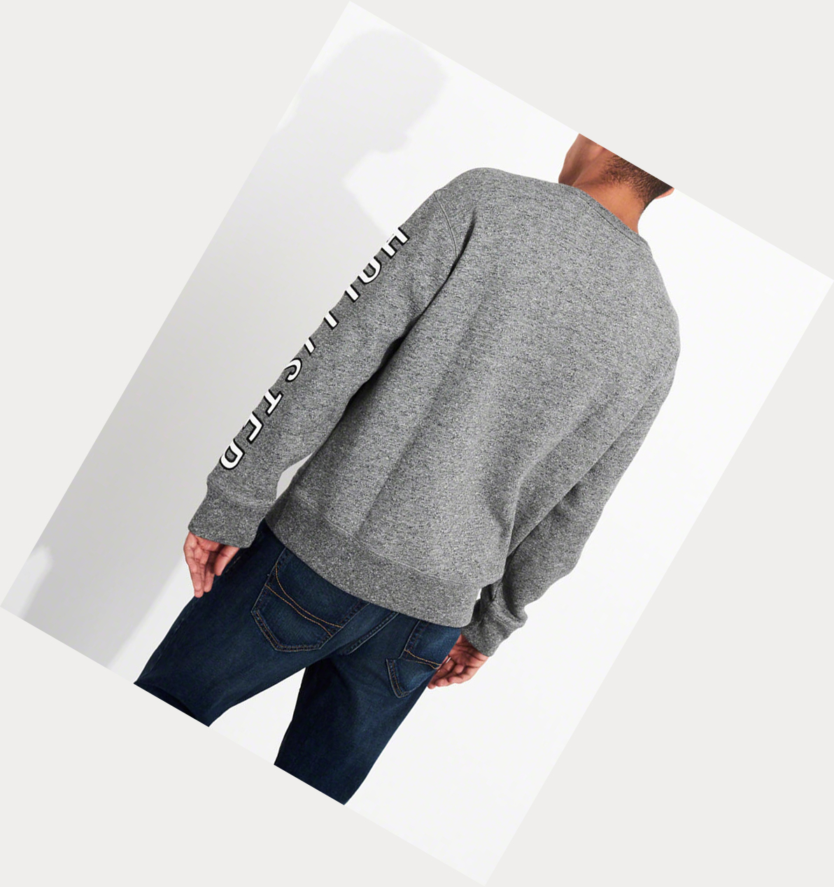 Grey Hollister Logo Crewneck Men's Sweatshirts | ZA-VCZU915