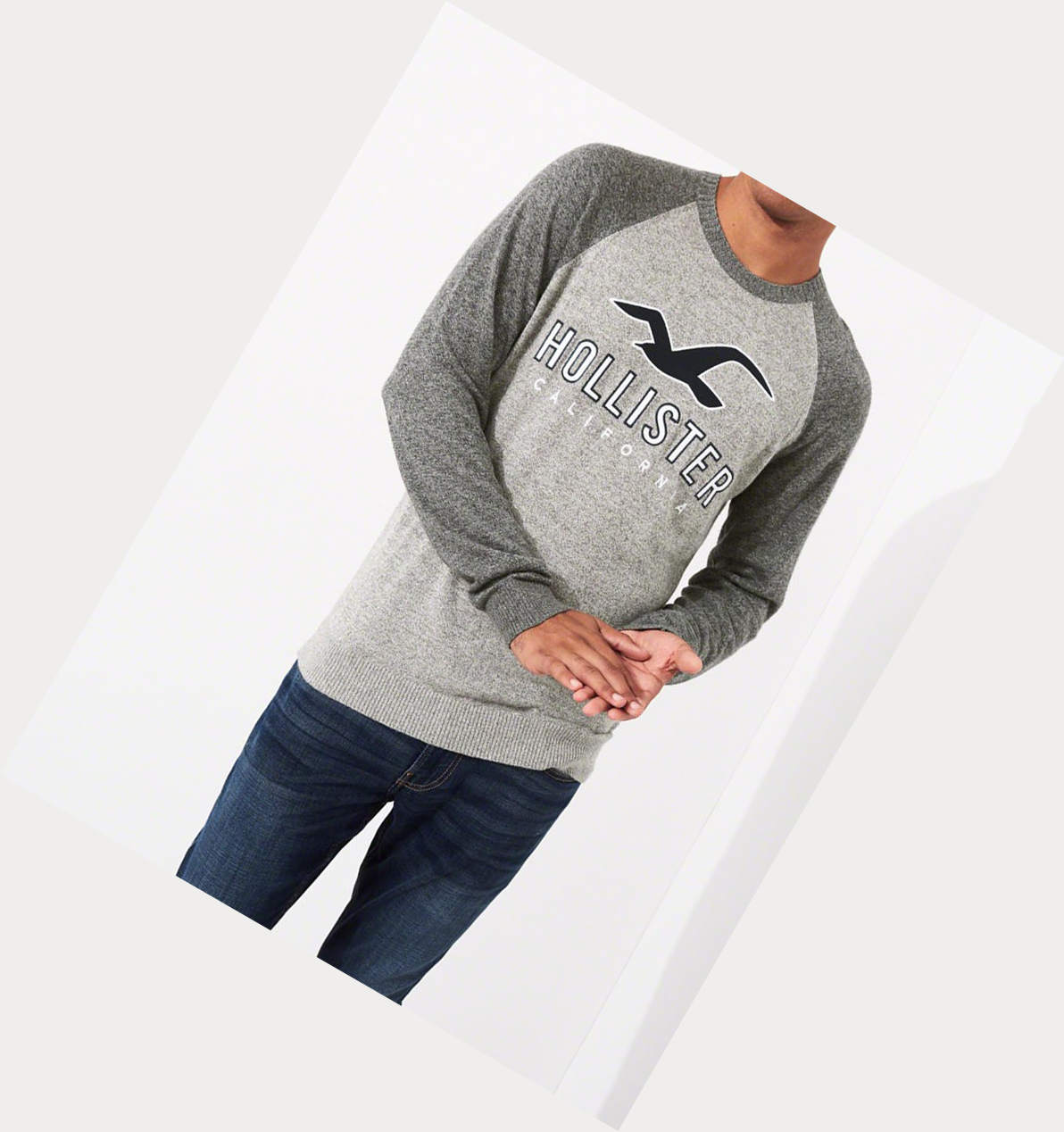 Grey Hollister Logo Crewneck Men's Sweaters | ZA-XPIW654