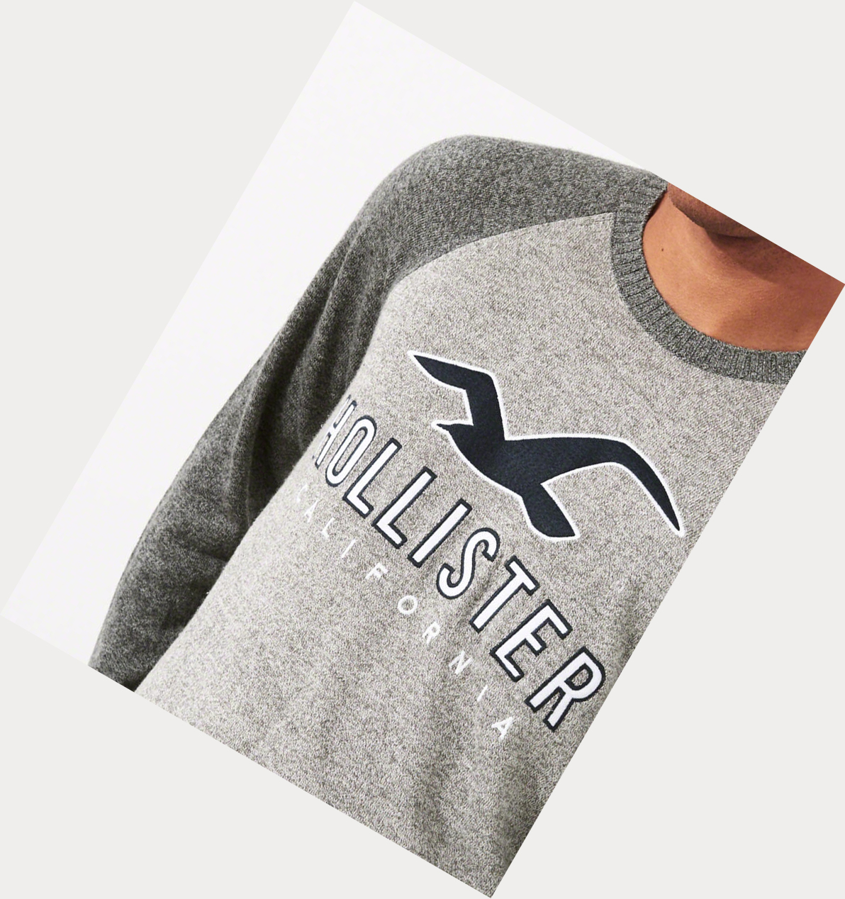 Grey Hollister Logo Crewneck Men's Sweaters | ZA-XPIW654