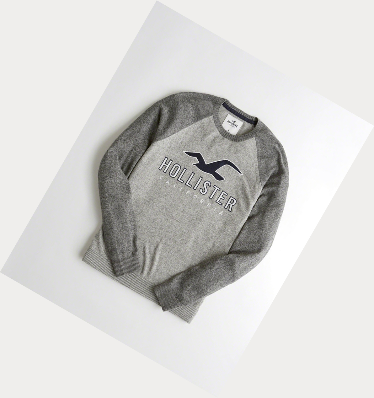 Grey Hollister Logo Crewneck Men\'s Sweaters | ZA-XPIW654