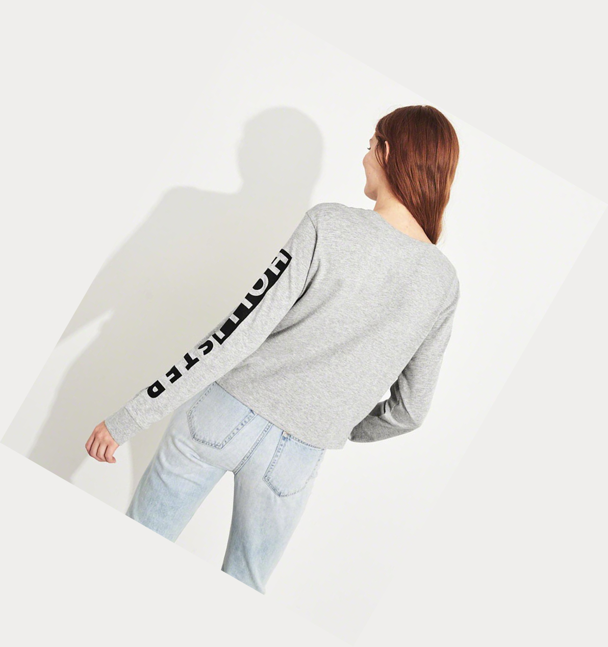 Grey Hollister Logo Crop Women's Long Sleeve | ZA-LVIZ357