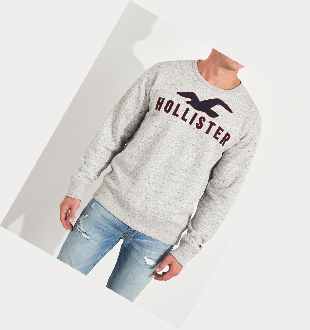 Grey Hollister Logo Graphic Crewneck Men's Sweatshirts | ZA-FNVM692