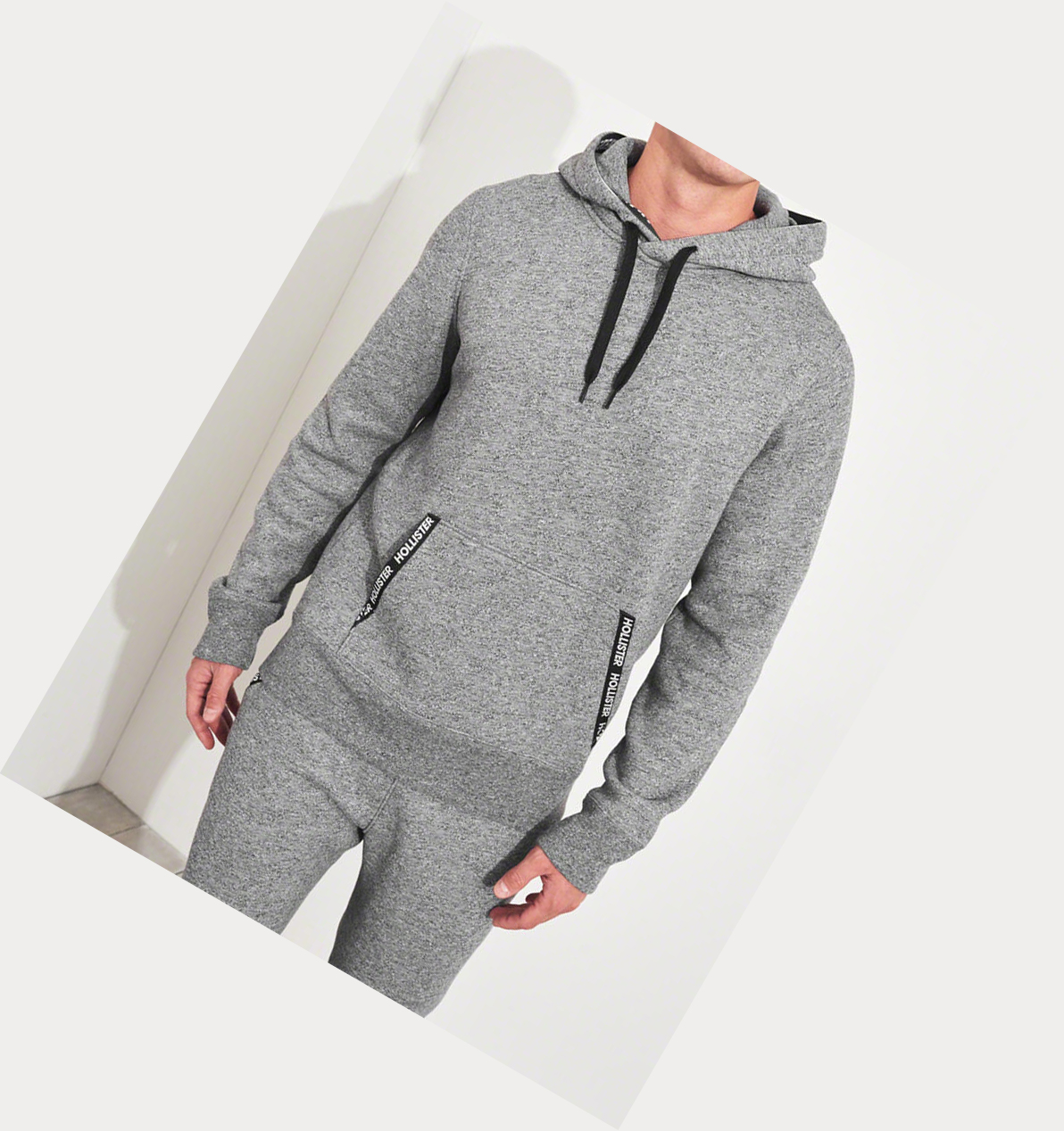 Grey Hollister Logo Tape Men's Hoodie | ZA-GWPA389