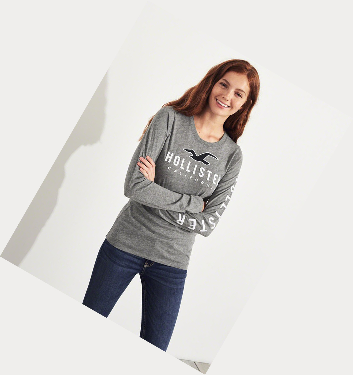 Grey Hollister Logo Women's Long Sleeve | ZA-JQVS570