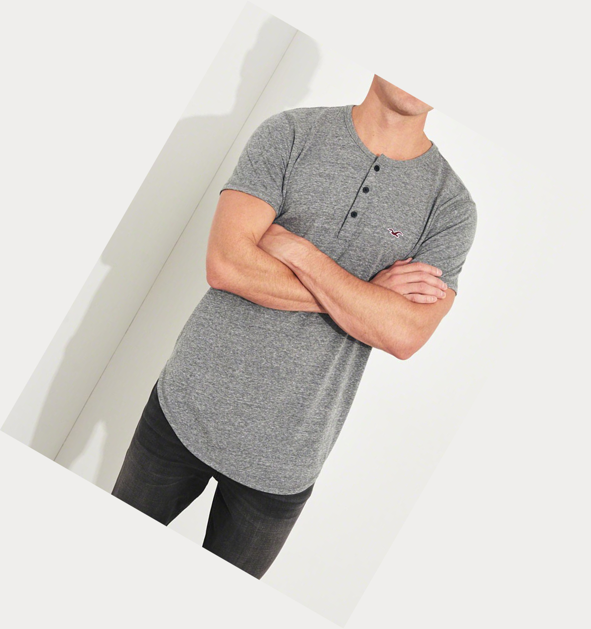 Grey Hollister Must-Have Henley Men's Short Sleeve | ZA-BAUZ351