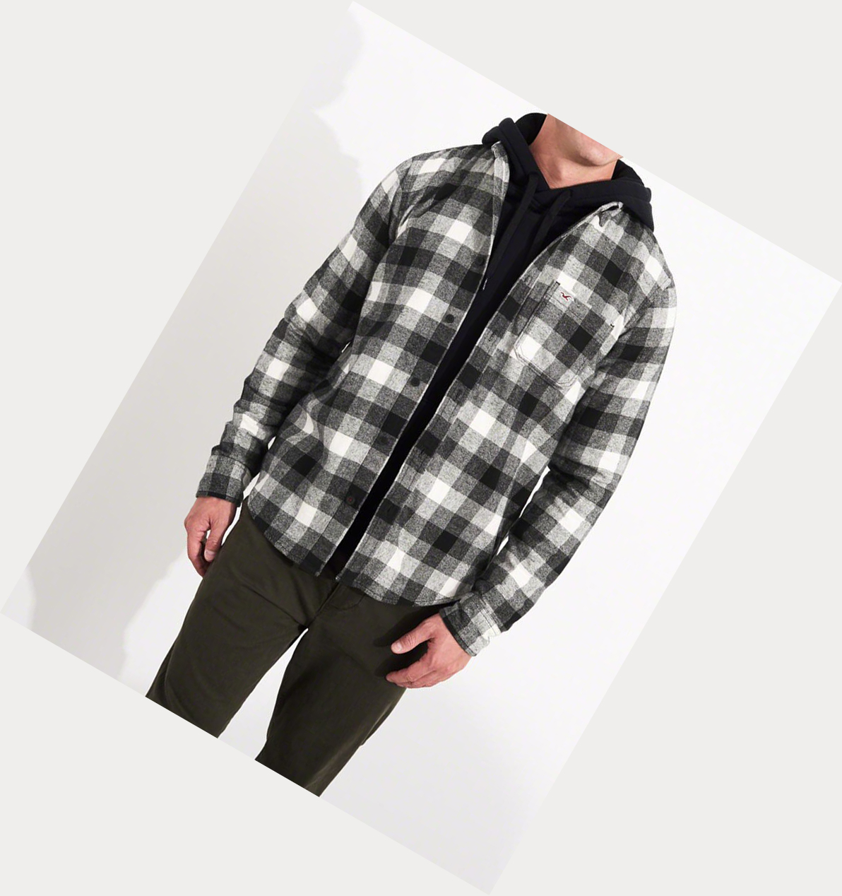 Grey Hollister Plaid Flannel Men's Long Sleeve | ZA-LFTW497