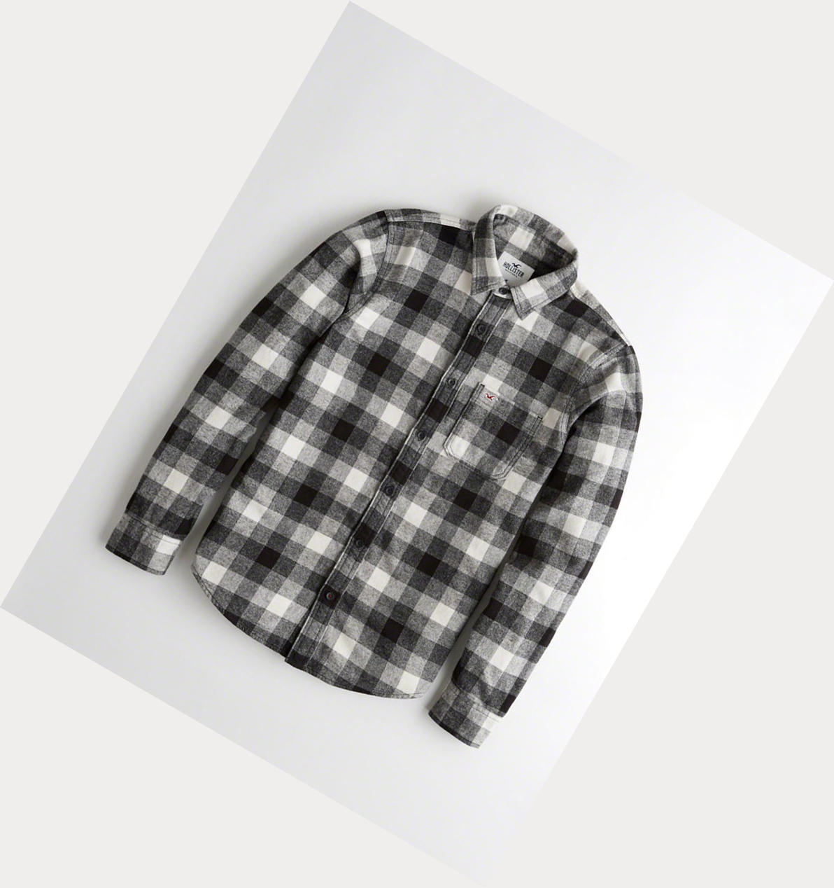 Grey Hollister Plaid Flannel Men\'s Long Sleeve | ZA-LFTW497