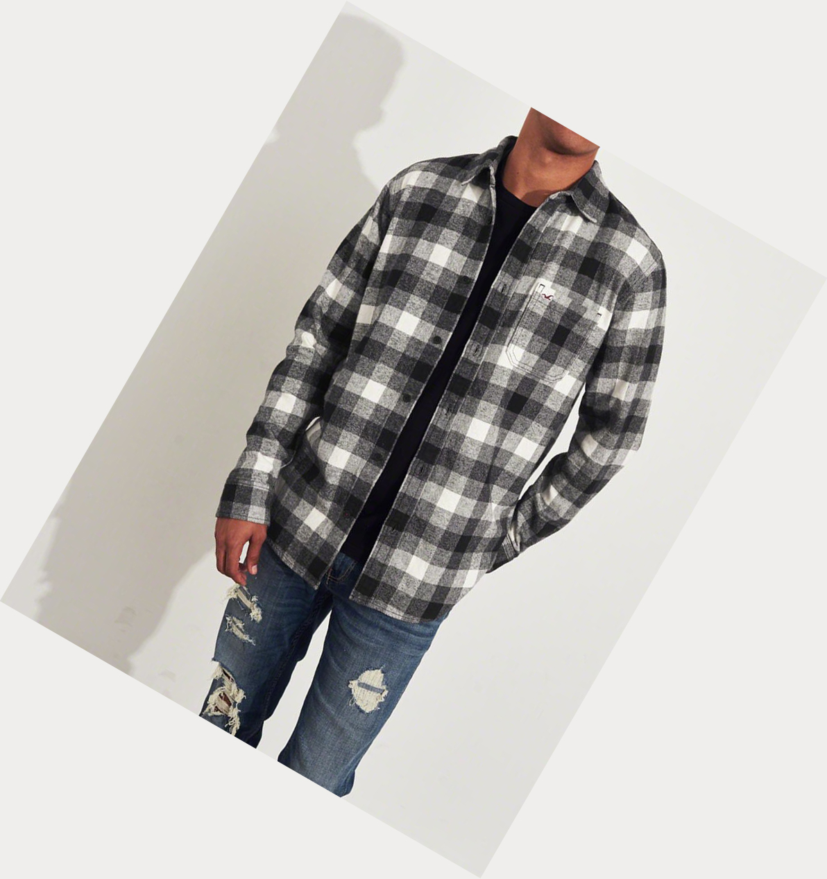 Grey Hollister Plaid Flannel Men's Long Sleeve | ZA-VQLI579