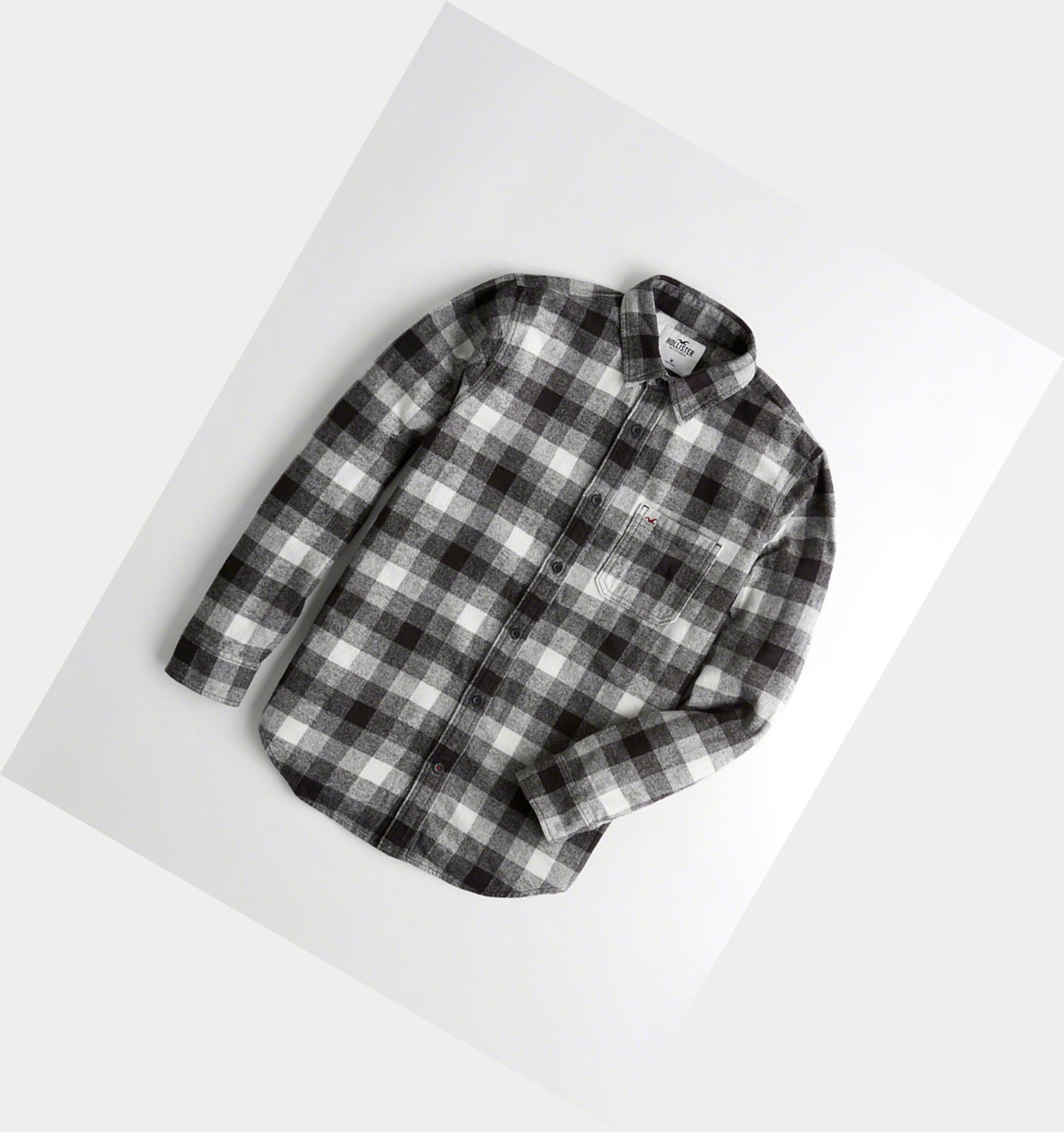 Grey Hollister Plaid Flannel Men\'s Long Sleeve | ZA-VQLI579