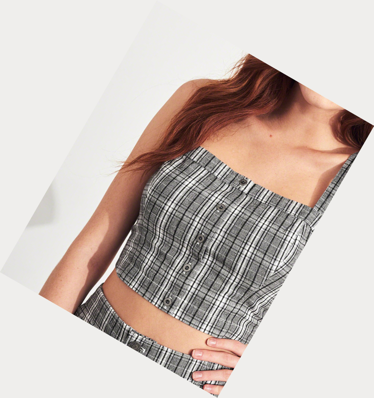 Grey Hollister Plaid Ultra Crop Women's Short Sleeve | ZA-BOKX485