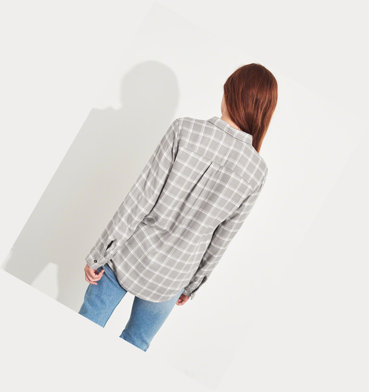 Grey Hollister Plaid Women's Long Sleeve | ZA-WPGE586