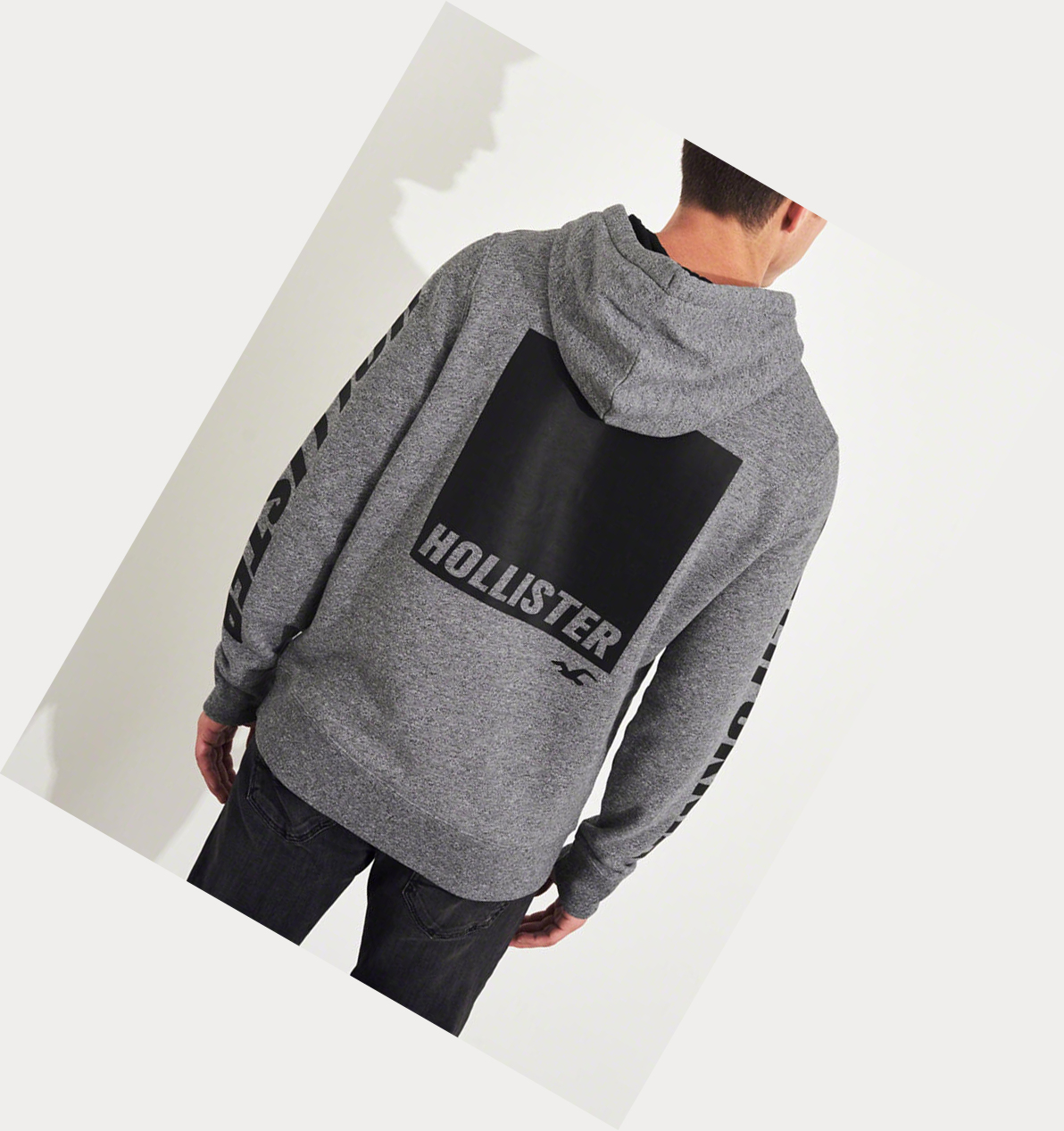 Grey Hollister Print Logo Graphic Men's Hoodie | ZA-PMAE698