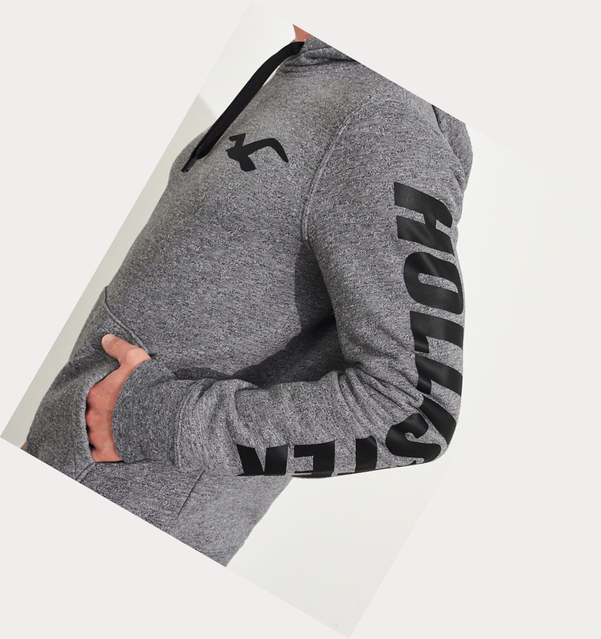 Grey Hollister Print Logo Graphic Men's Hoodie | ZA-PMAE698