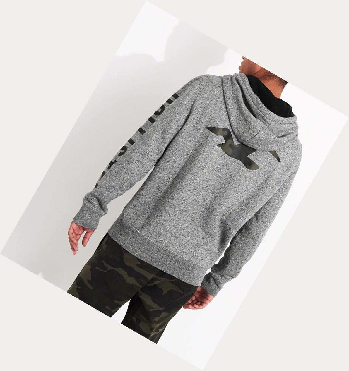 Grey Hollister Print Logo Men's Hoodie | ZA-NCKO309