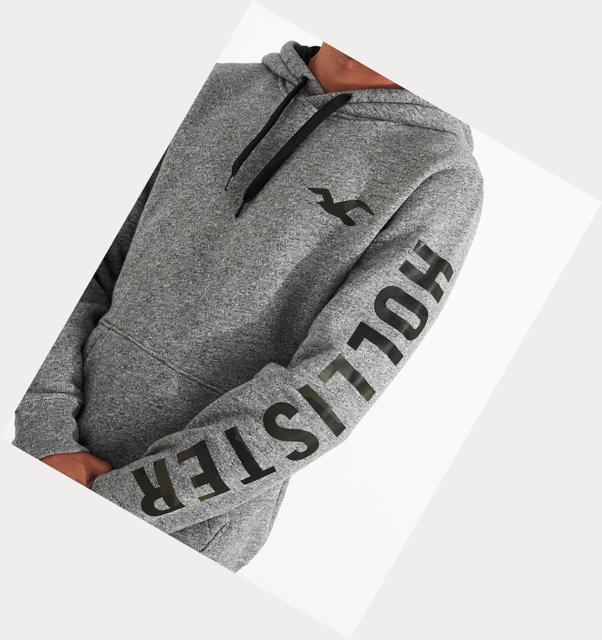 Grey Hollister Print Logo Men's Hoodie | ZA-NCKO309