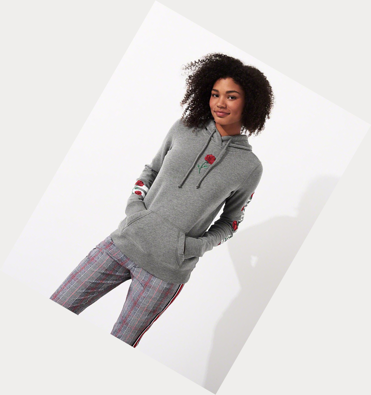 Grey Hollister Rose Embroidered Women's Hoodie | ZA-UGLV721