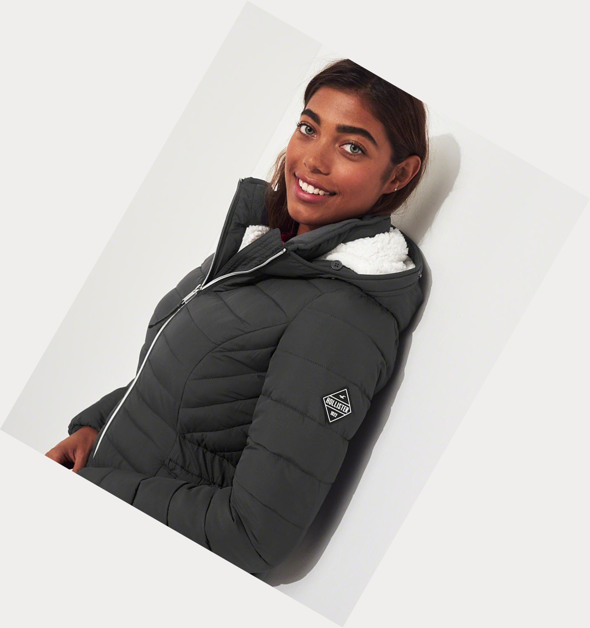 Grey Hollister Sherpa-Lined Puffer Women's Parka Jackets | ZA-GCIE026