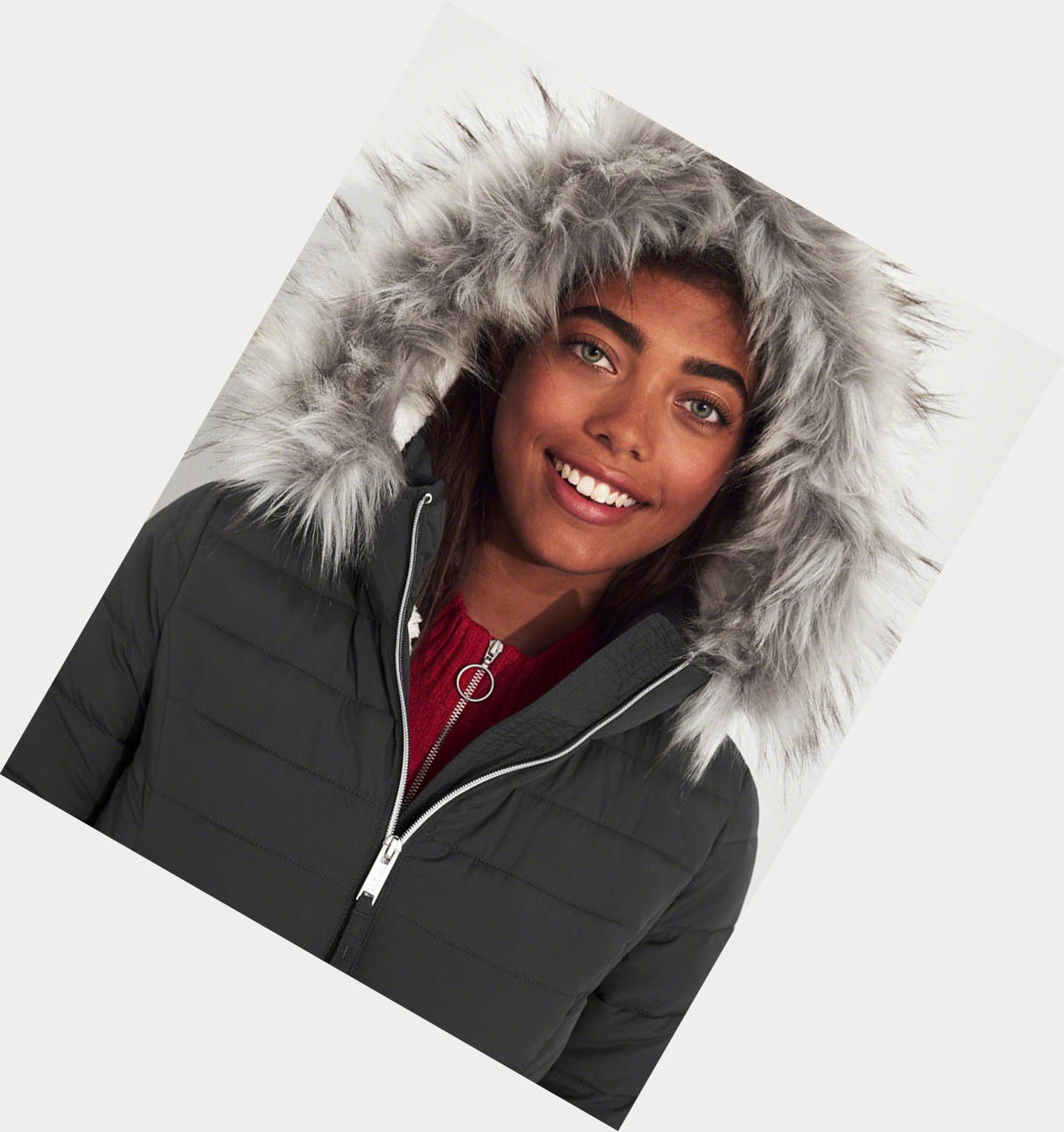 Grey Hollister Sherpa-Lined Puffer Women's Parka Jackets | ZA-GCIE026