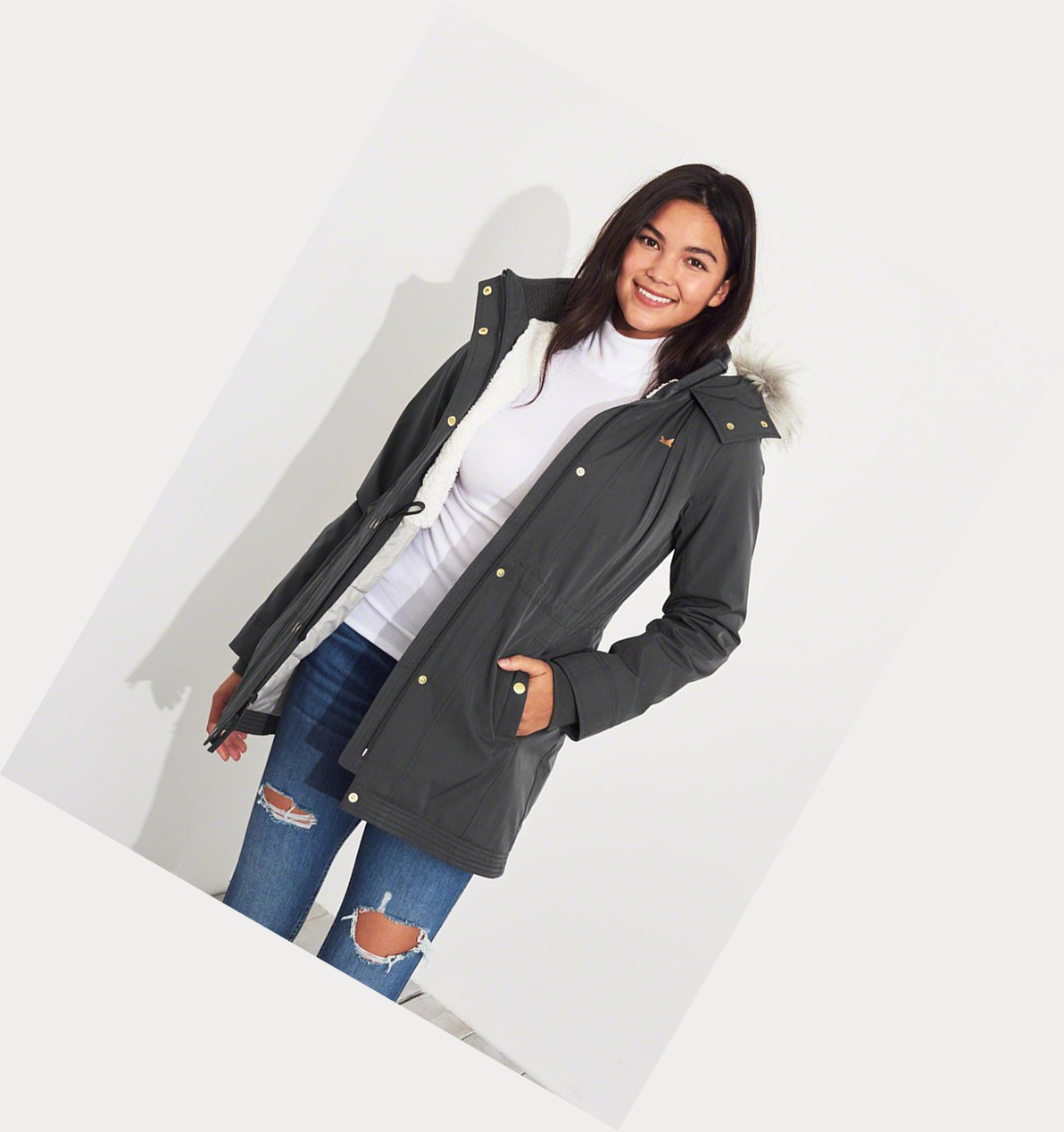 Grey Hollister Sherpa-Lined Women's Parka Jackets | ZA-HVCT574